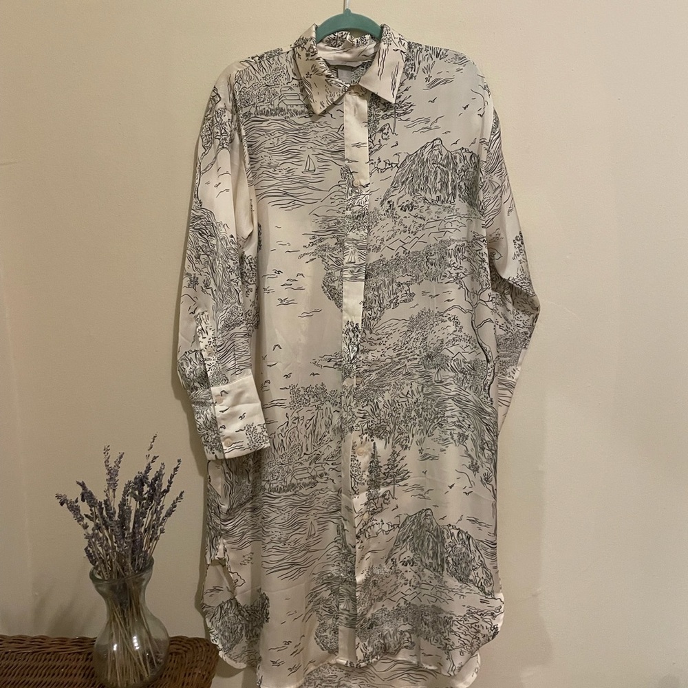 H&M cream patterned loose tunic dress